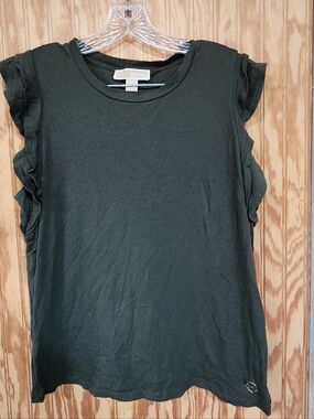 Michael Kors Olive Green Ruffle Sleeve Tank Top